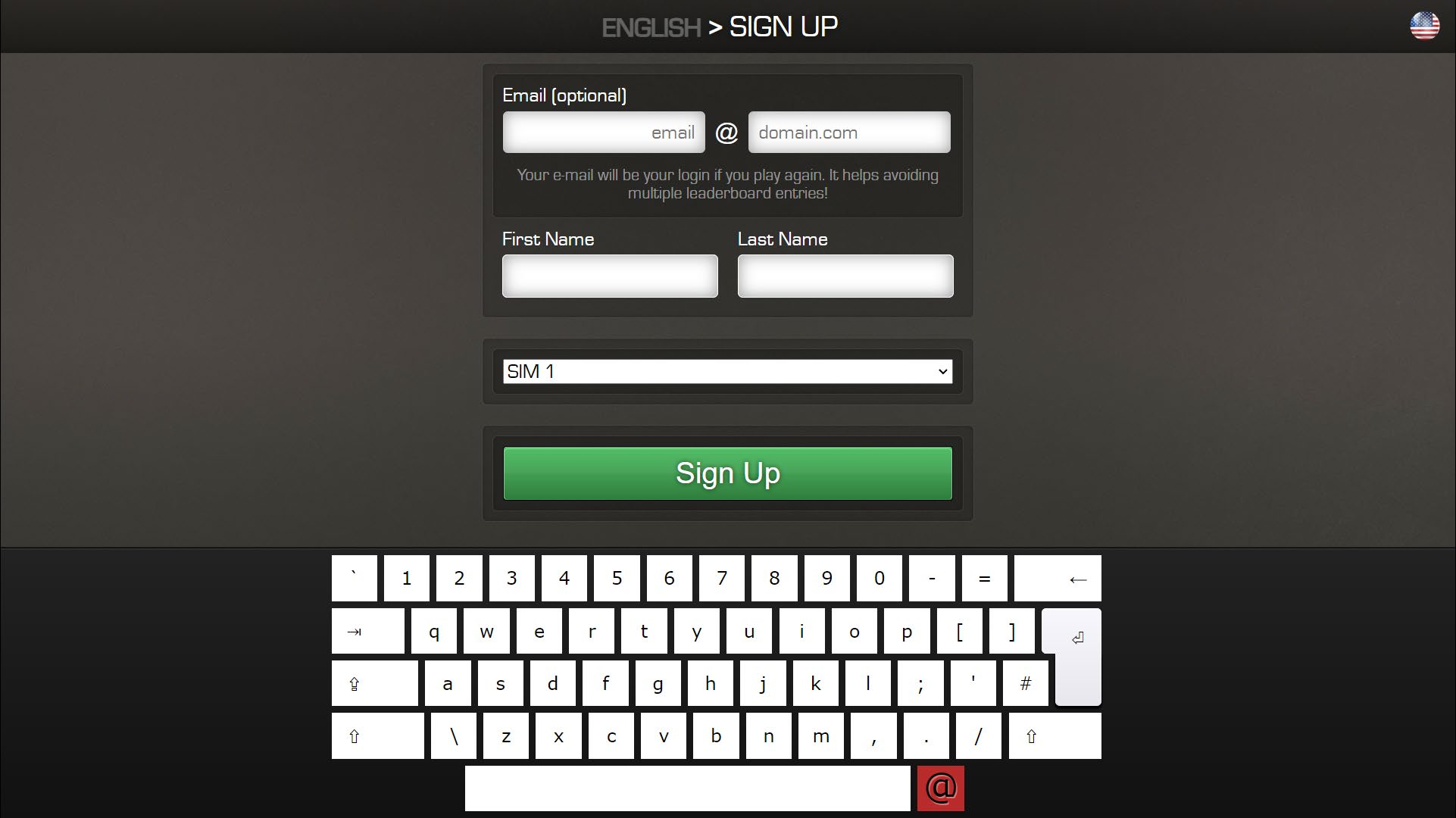 RaceRoom EVO self-service sign-up screen